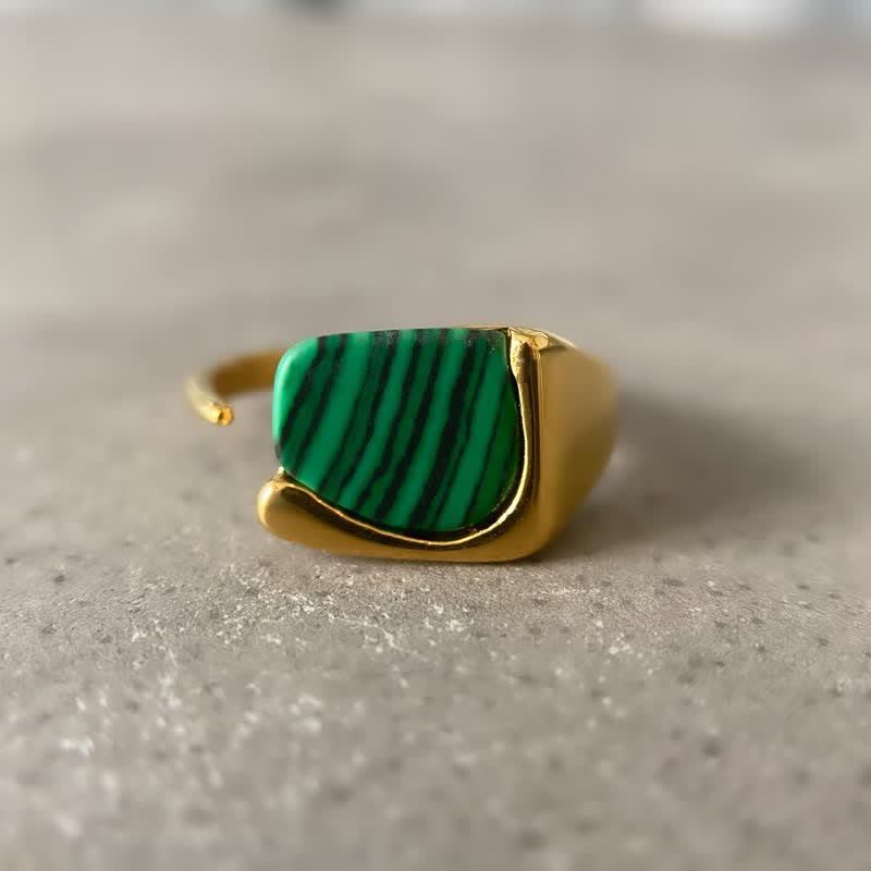 Bague en pierre précieuse malachite Olivenorma