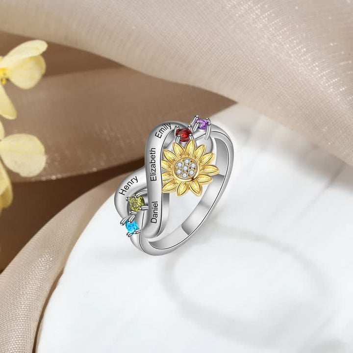 Bague de fleur de tournesol avec pierre de naissance gravée sur mesure Olivenorma
