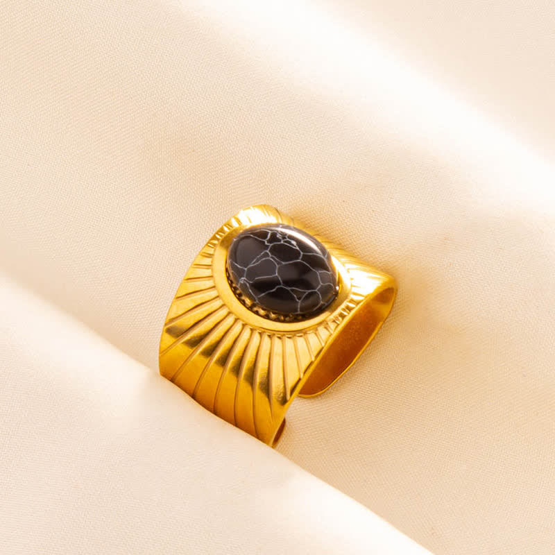 Bague large ajustable en pierre naturelle ovale incrustée Olivenorma