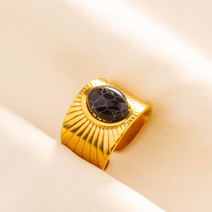 Bague large ajustable en pierre naturelle ovale incrustée Olivenorma