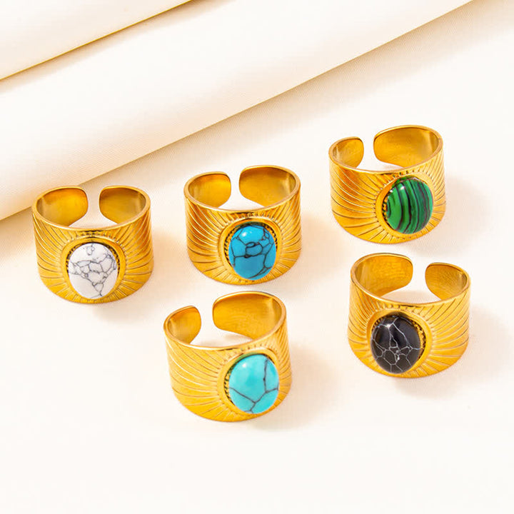 Bague large ajustable en pierre naturelle ovale incrustée Olivenorma