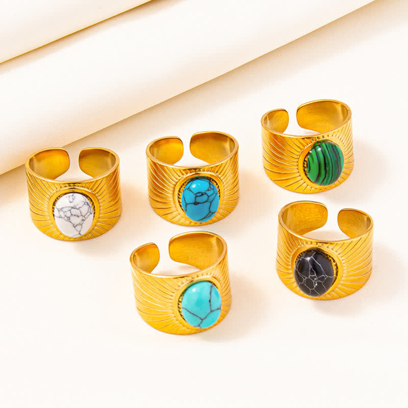 Bague large ajustable en pierre naturelle ovale incrustée Olivenorma