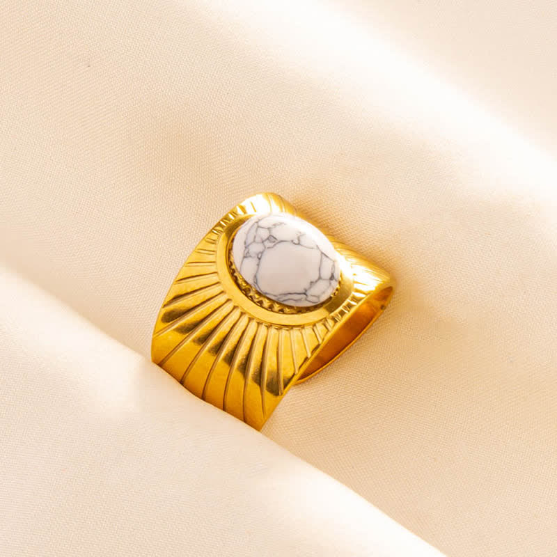 Bague large ajustable en pierre naturelle ovale incrustée Olivenorma