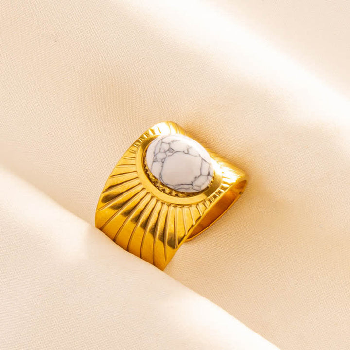 Bague large ajustable en pierre naturelle ovale incrustée Olivenorma