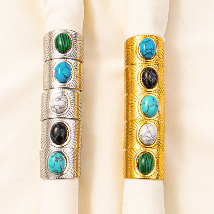 Bague large ajustable en pierre naturelle ovale incrustée Olivenorma