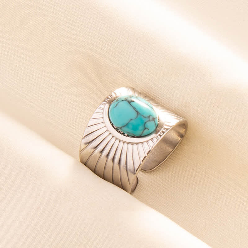 Bague large ajustable en pierre naturelle ovale incrustée Olivenorma