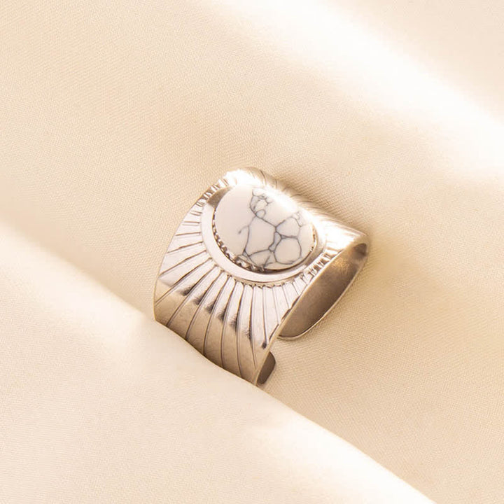 Bague large ajustable en pierre naturelle ovale incrustée Olivenorma