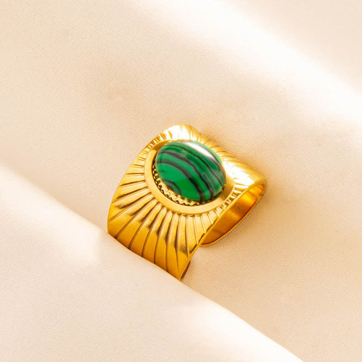 Bague large ajustable en pierre naturelle ovale incrustée Olivenorma