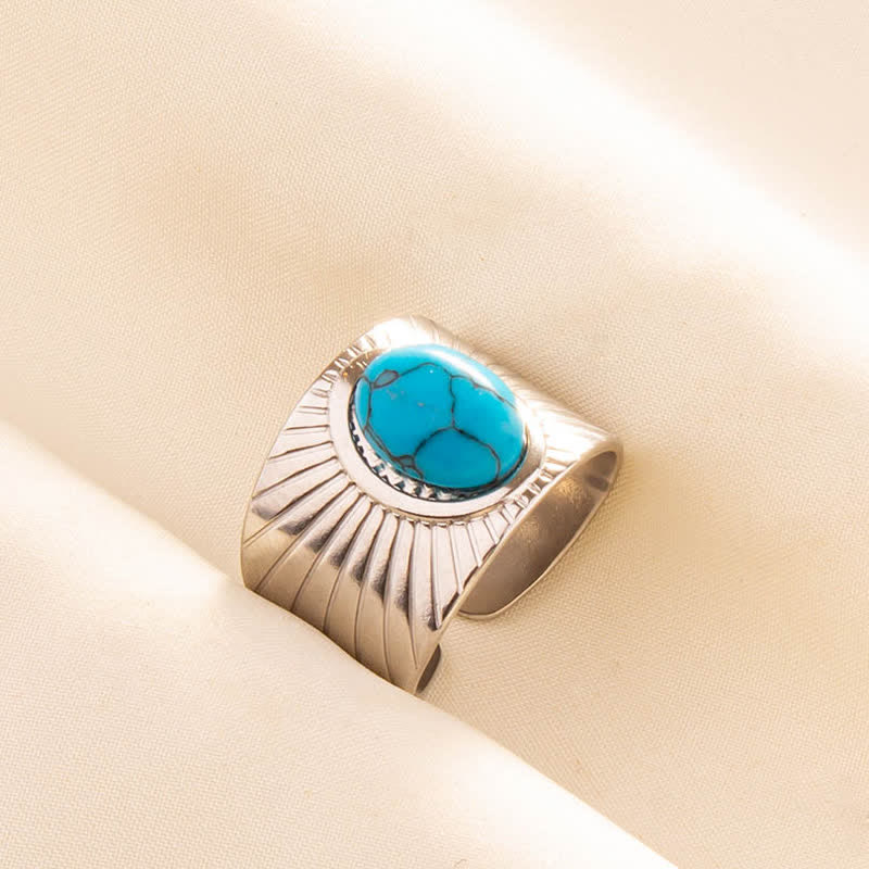 Bague large ajustable en pierre naturelle ovale incrustée Olivenorma