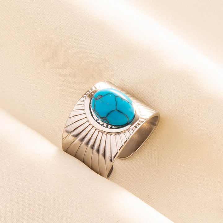 Bague large ajustable en pierre naturelle ovale incrustée Olivenorma