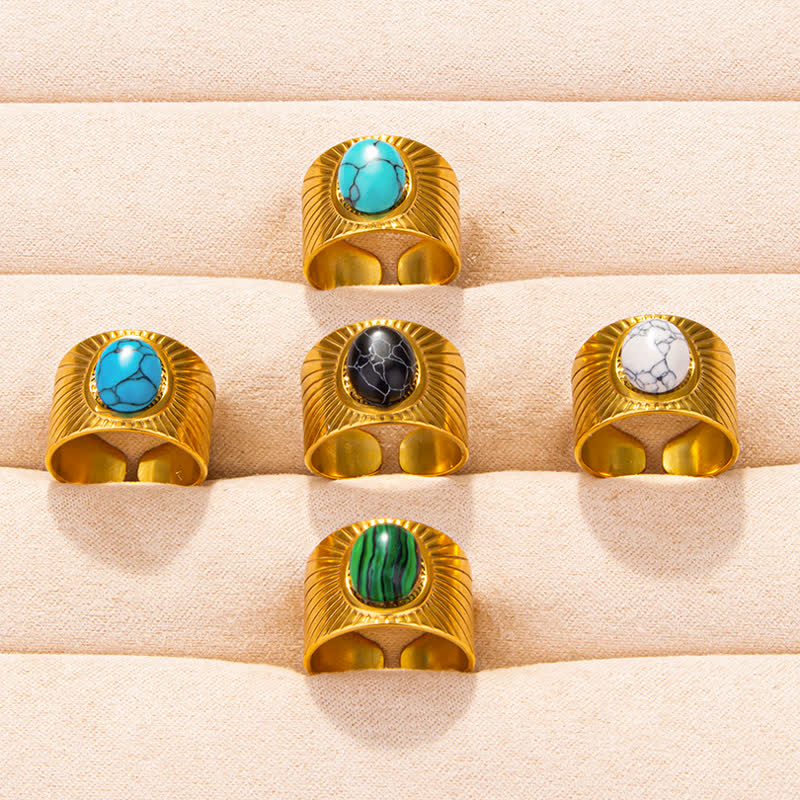 Bague large ajustable en pierre naturelle ovale incrustée Olivenorma