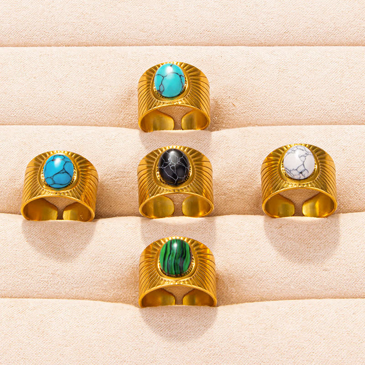 Bague large ajustable en pierre naturelle ovale incrustée Olivenorma