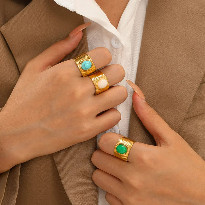 Bague large ajustable en pierre naturelle ovale incrustée Olivenorma