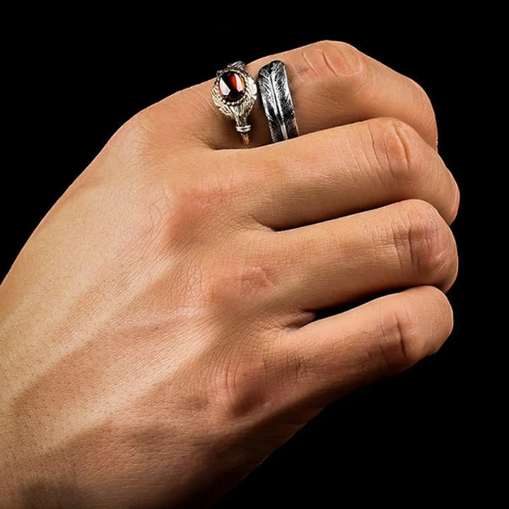 Bague ouverte en argent S925 en forme de plume incurvée Olivenorma