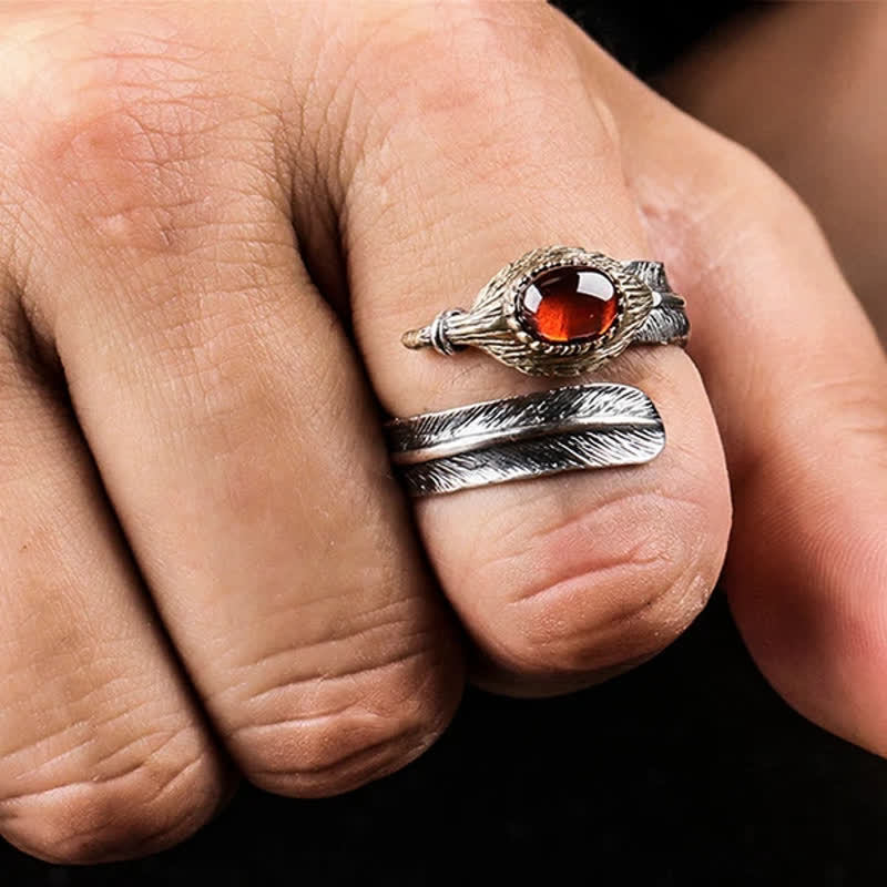 Bague ouverte en argent S925 en forme de plume incurvée Olivenorma