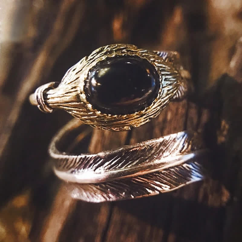 Bague ouverte en argent S925 en forme de plume incurvée Olivenorma