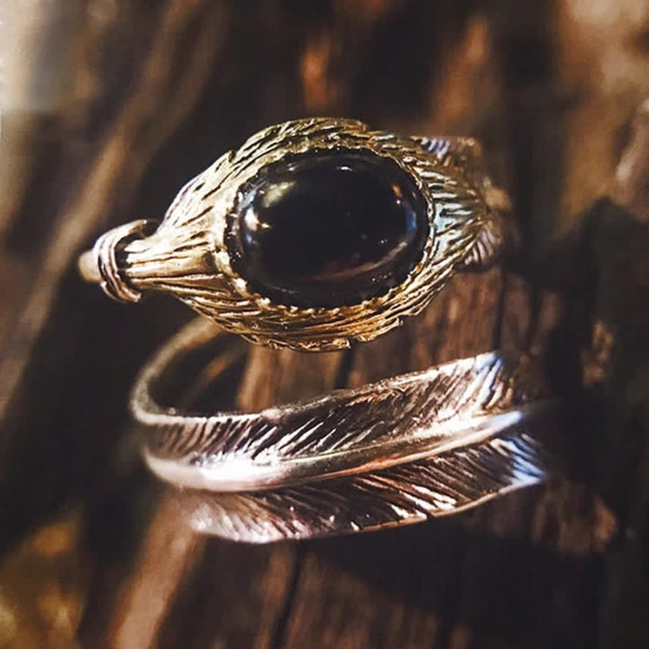 Bague ouverte en argent S925 en forme de plume incurvée Olivenorma