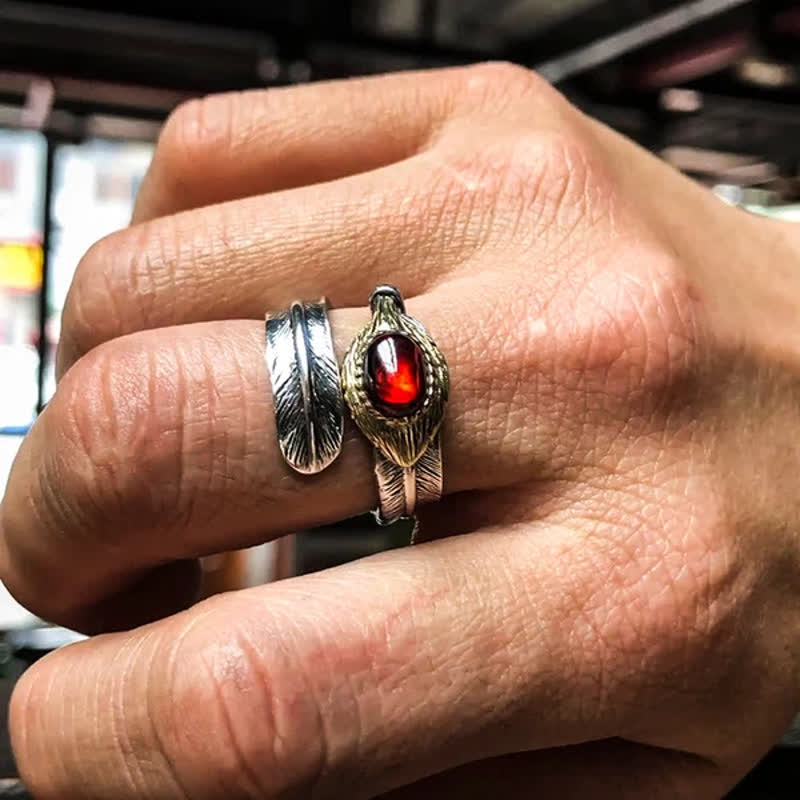 Bague ouverte en argent S925 en forme de plume incurvée Olivenorma
