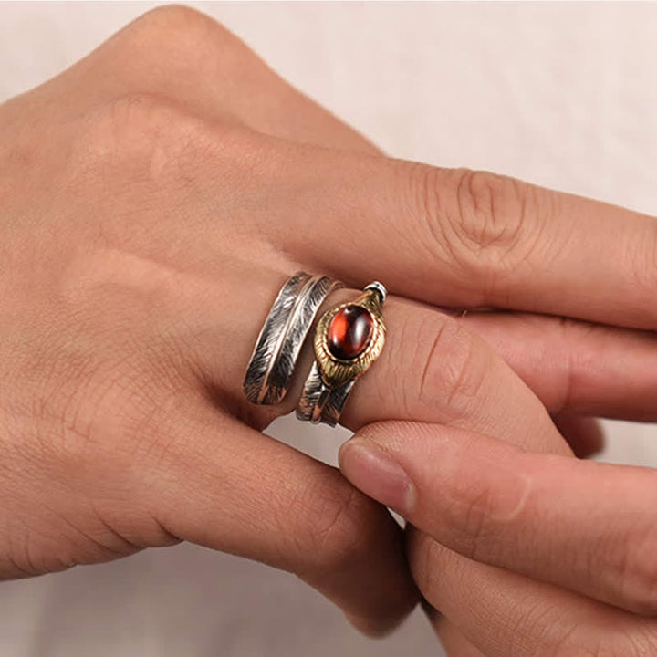 Bague ouverte en argent S925 en forme de plume incurvée Olivenorma