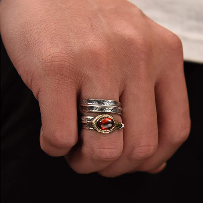 Bague ouverte en argent S925 en forme de plume incurvée Olivenorma