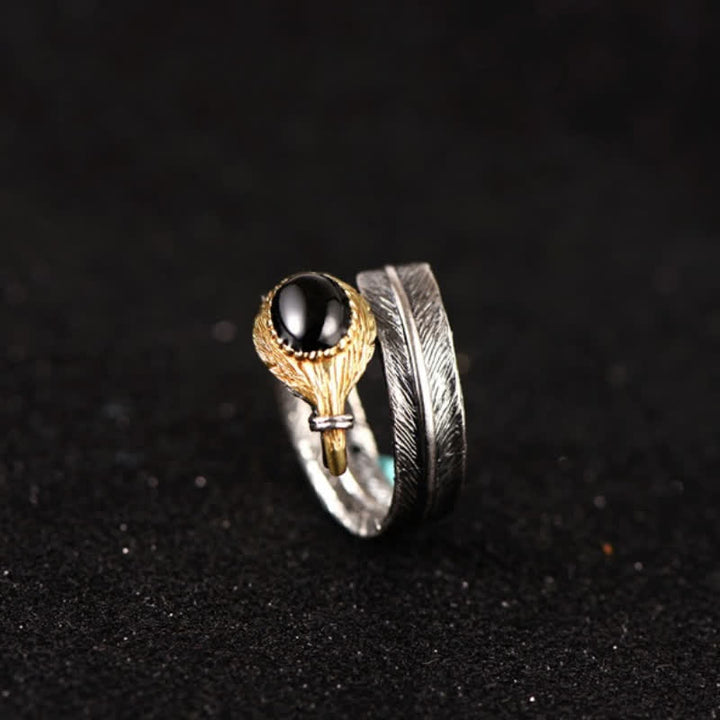 Bague ouverte en argent S925 en forme de plume incurvée Olivenorma