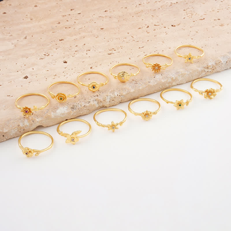 Bague en or avec fleur de naissance délicate Olivenorma