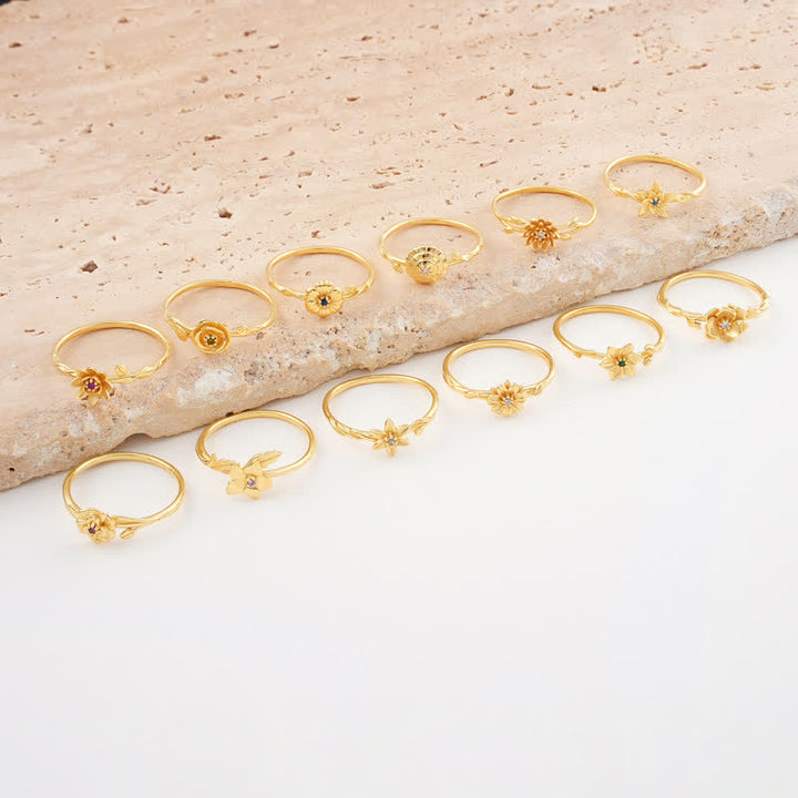 Bague en or avec fleur de naissance délicate Olivenorma