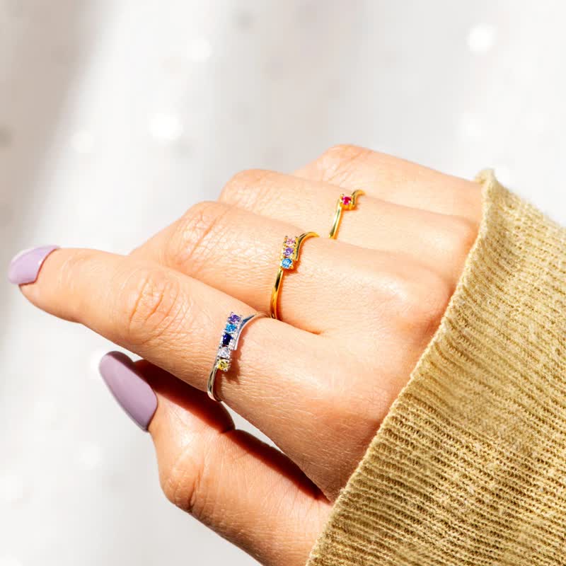 Bague en argent sterling S925 avec pierre de naissance et diamant Olivenorma