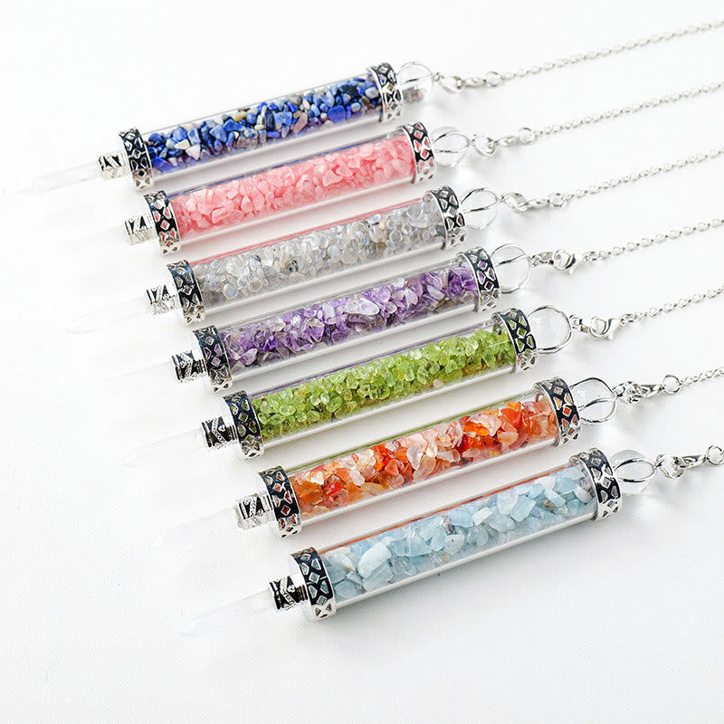 Pendule bouteille à souhaits en pierre de cristal naturel Olivenorma pour 7 chakras