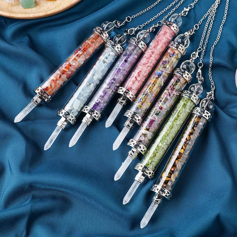 Pendule bouteille à souhaits en pierre de cristal naturel Olivenorma pour 7 chakras