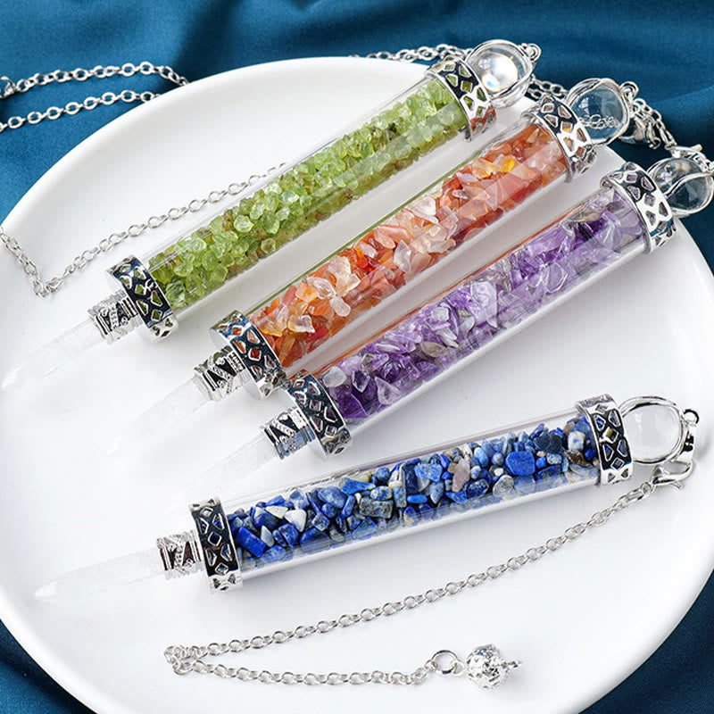 Pendule bouteille à souhaits en pierre de cristal naturel Olivenorma pour 7 chakras
