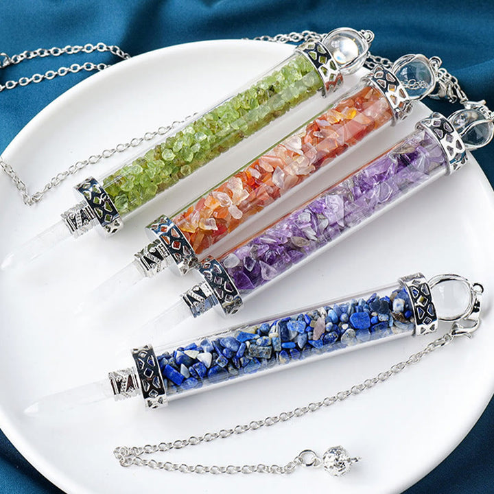 Pendule bouteille à souhaits en pierre de cristal naturel Olivenorma pour 7 chakras