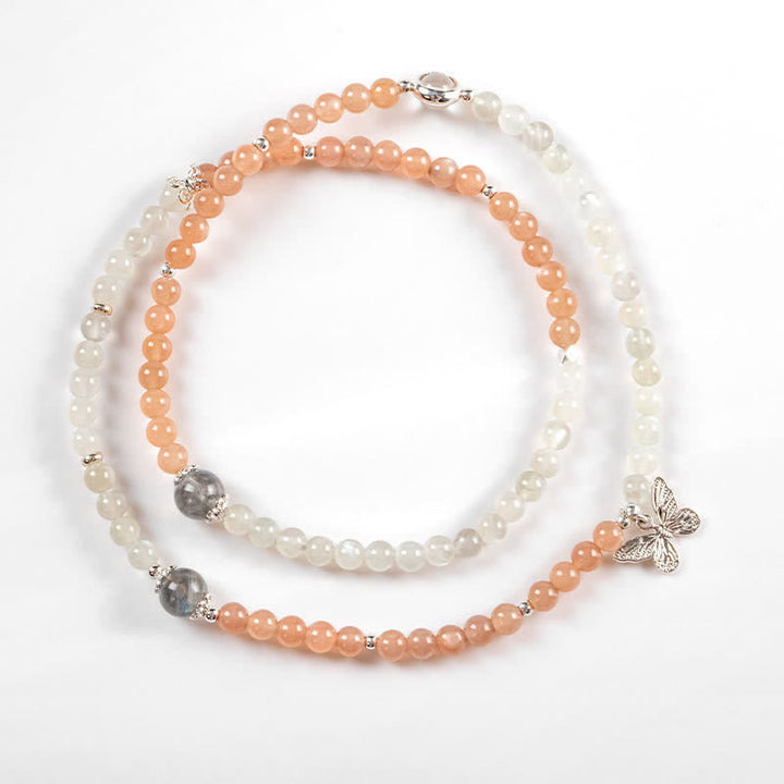 Collier pendentif papillon en pierre de soleil en cristal labradorite transparent Olivenorma