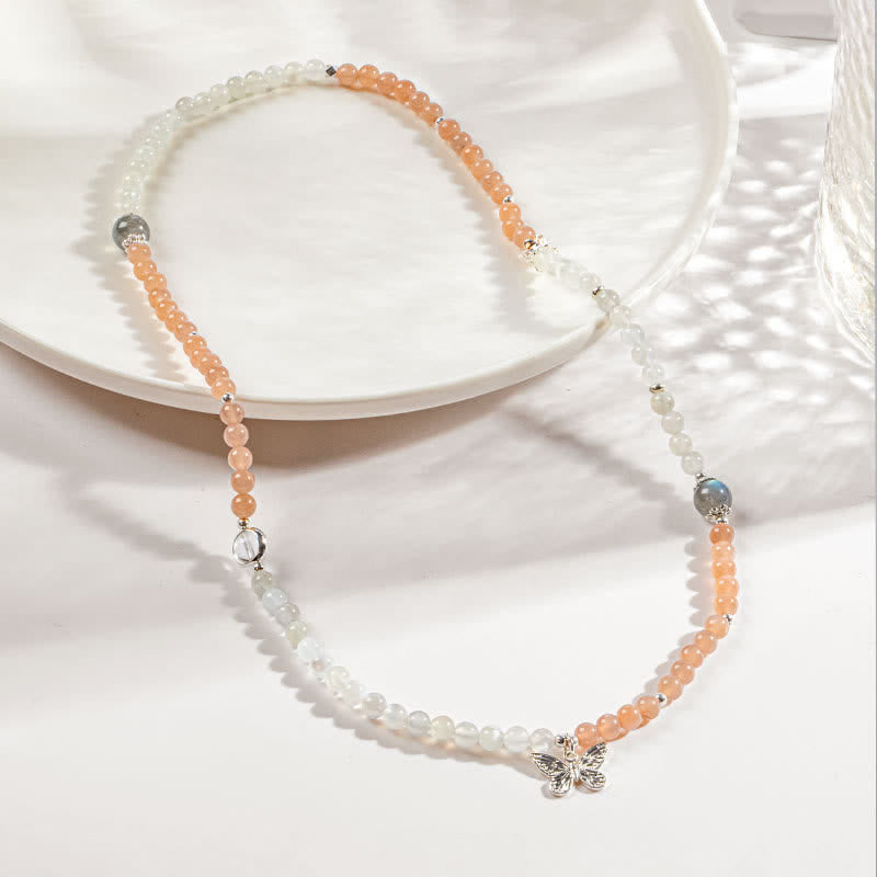 Collier pendentif papillon en pierre de soleil en cristal labradorite transparent Olivenorma