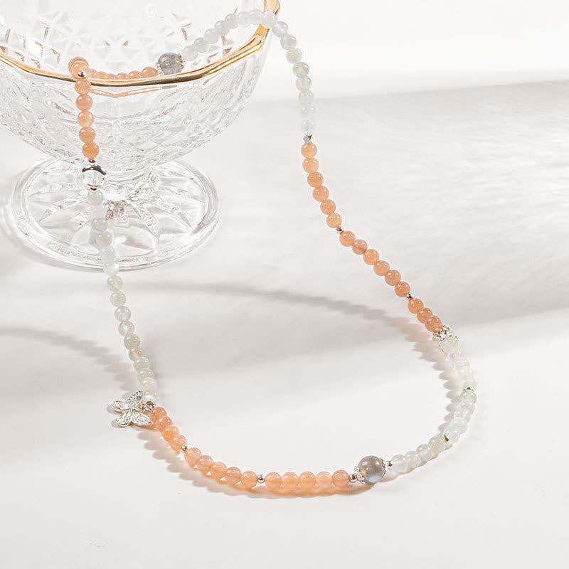 Collier pendentif papillon en pierre de soleil en cristal labradorite transparent Olivenorma