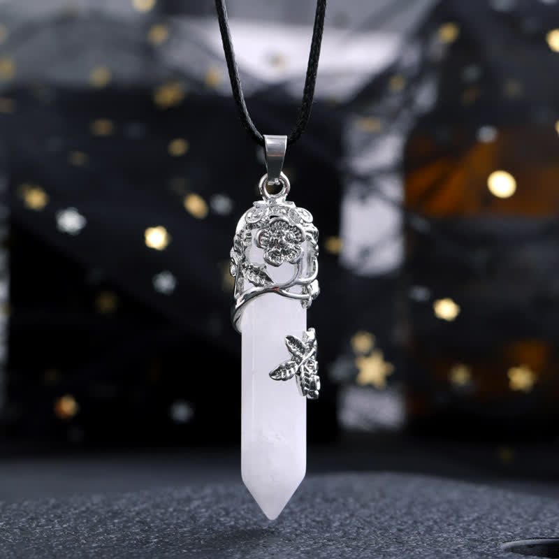 Collier avec pendentif en forme de colonne hexagonale en pierre de cristal Olivenorma
