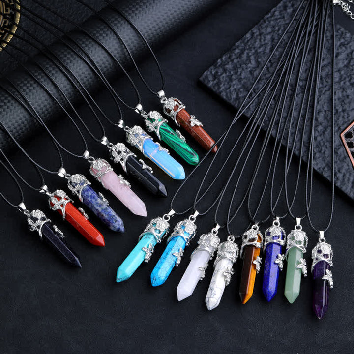 Collier avec pendentif en forme de colonne hexagonale en pierre de cristal Olivenorma