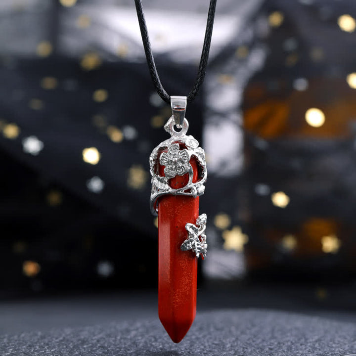 Collier avec pendentif en forme de colonne hexagonale en pierre de cristal Olivenorma