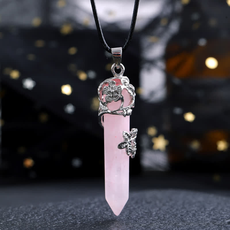 Collier avec pendentif en forme de colonne hexagonale en pierre de cristal Olivenorma