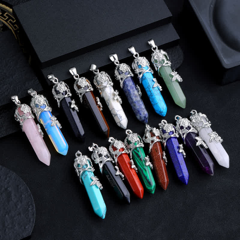 Collier avec pendentif en forme de colonne hexagonale en pierre de cristal Olivenorma