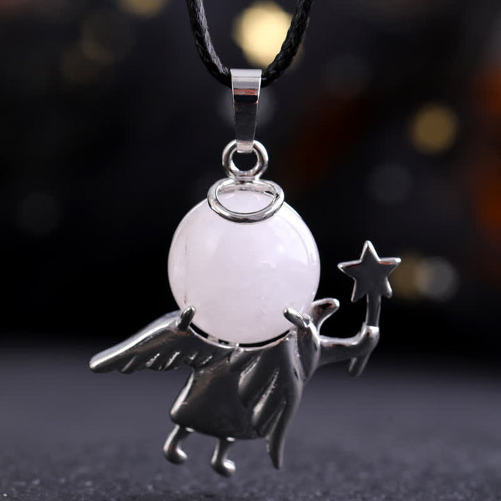Collier avec pendentif ange magique en pierre naturelle Olivenorma
