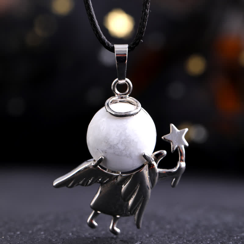 Collier avec pendentif ange magique en pierre naturelle Olivenorma