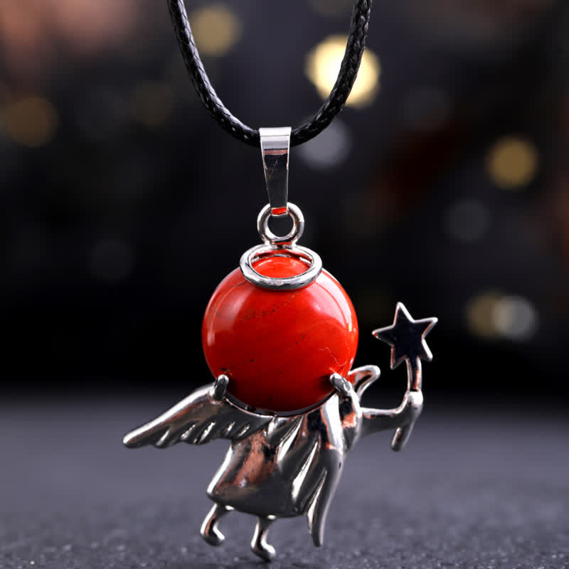 Collier avec pendentif ange magique en pierre naturelle Olivenorma