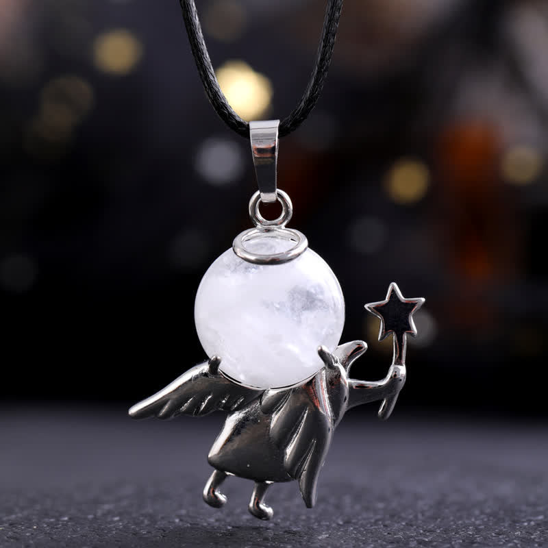 Collier avec pendentif ange magique en pierre naturelle Olivenorma