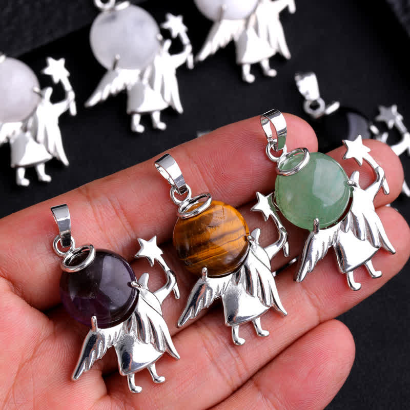 Collier avec pendentif ange magique en pierre naturelle Olivenorma