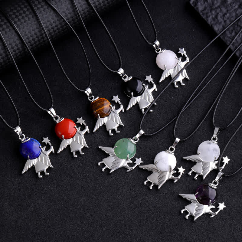 Collier avec pendentif ange magique en pierre naturelle Olivenorma