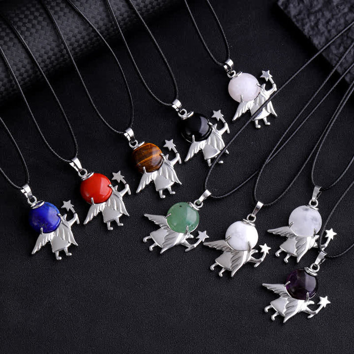 Collier avec pendentif ange magique en pierre naturelle Olivenorma