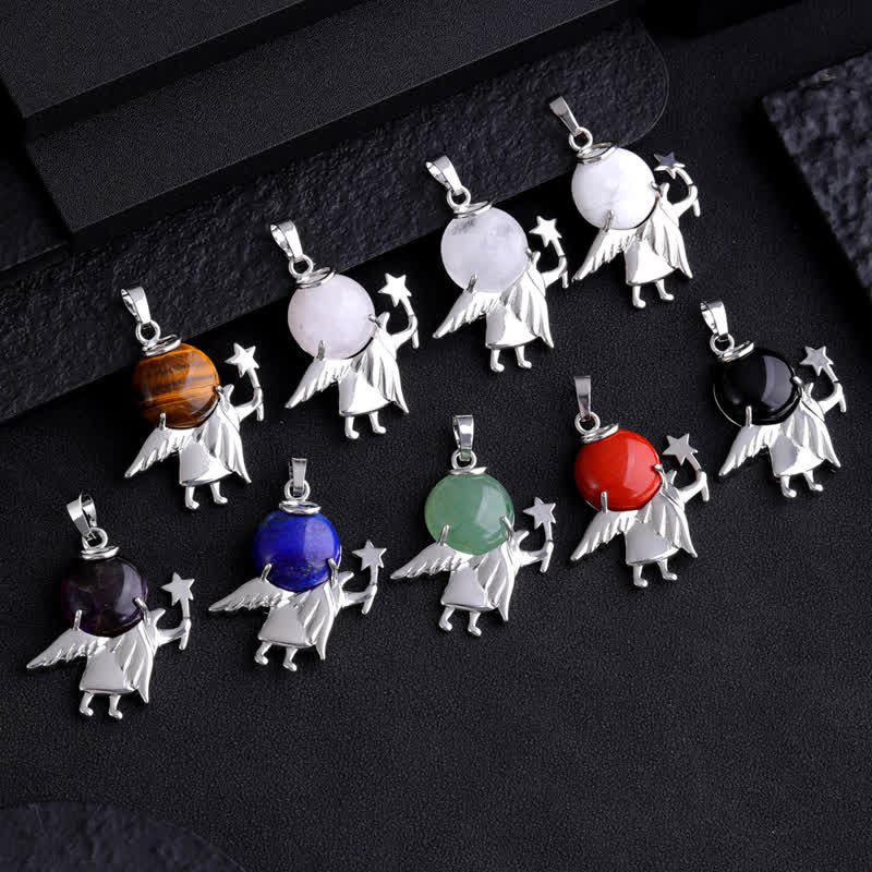 Collier avec pendentif ange magique en pierre naturelle Olivenorma