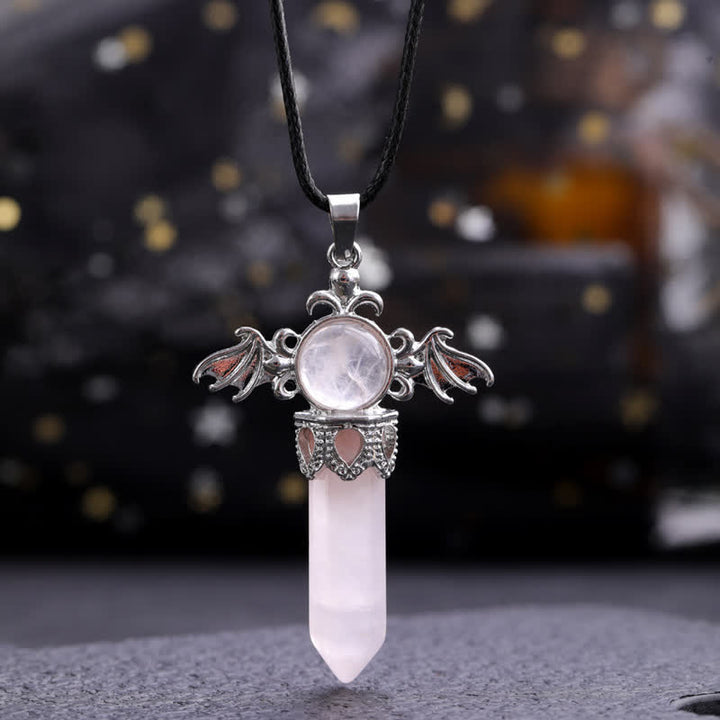 Collier avec pendentif en pierre naturelle Olivenorma avec ailes d'ange et de diable