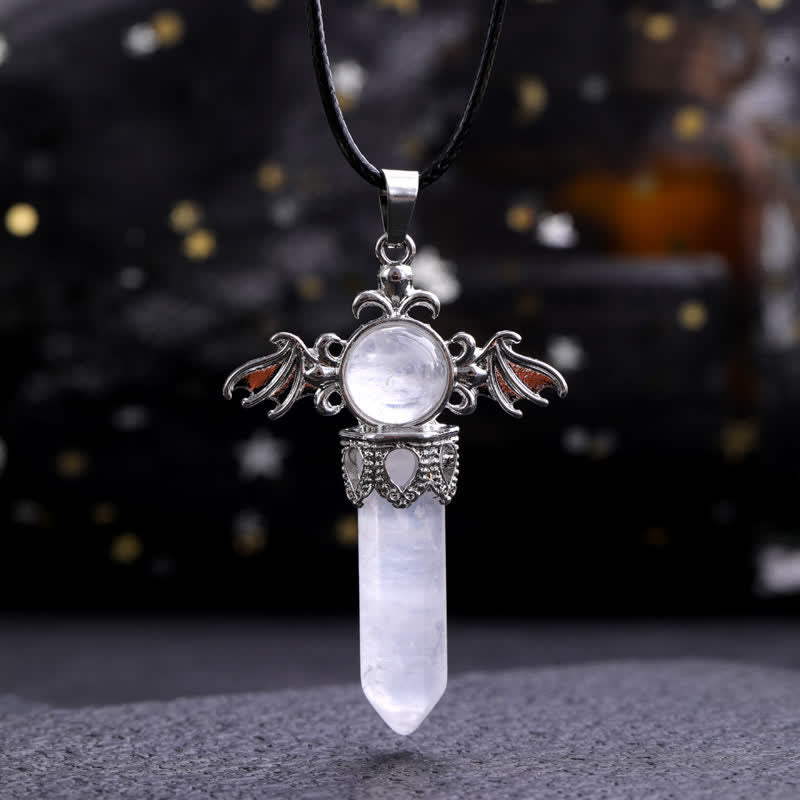 Collier avec pendentif en pierre naturelle Olivenorma avec ailes d'ange et de diable